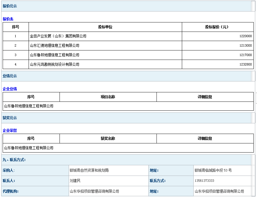 郓城县2023年国土变更调查项目成 交公告